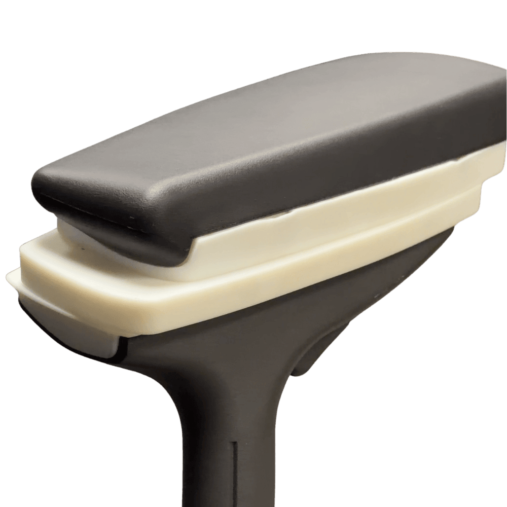 3D adjustable arm pad on an Embody arm: the black pad on its white slide-and-pivot base