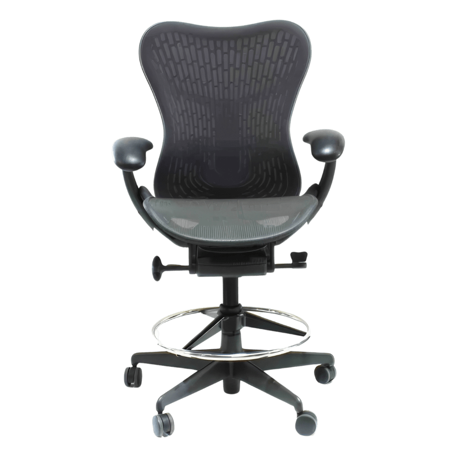 Refurbished Herman Miller Mirra 2 office stool, mesh back, adjustable arms, black finish