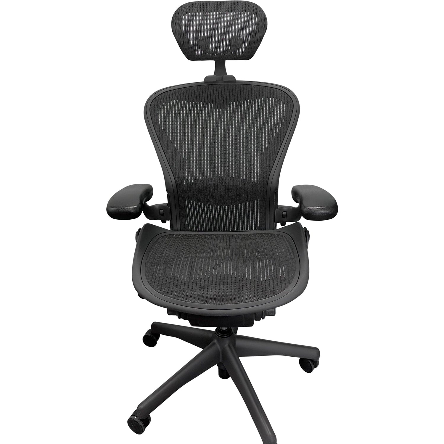 Herman Miller Office Task Chair B Size (two dots) / Black w/ Headrest and Lumbar Pad Herman Miller Classic Aeron Chair - Fully Adjustable (Renewed)
