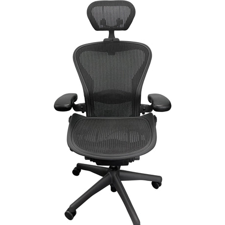 Herman Miller Office Task Chair B Size (two dots) / Black w/ Headrest and Lumbar Pad Herman Miller Classic Aeron Chair - Fully Adjustable (Renewed)