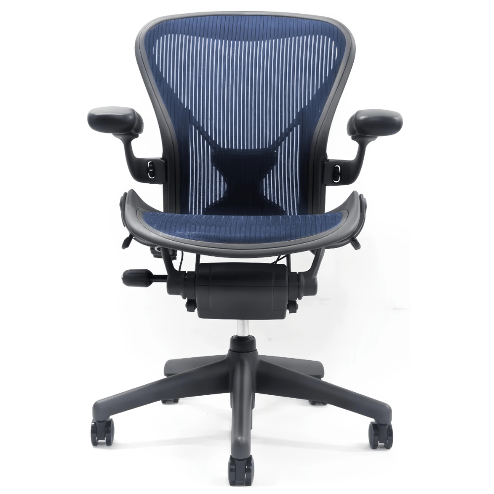 Herman Miller Office Task Chair B Size (two dots) / Blue Mesh w/ Posture fit Pad Herman Miller Classic Aeron Chair - Fully Adjustable (Renewed)