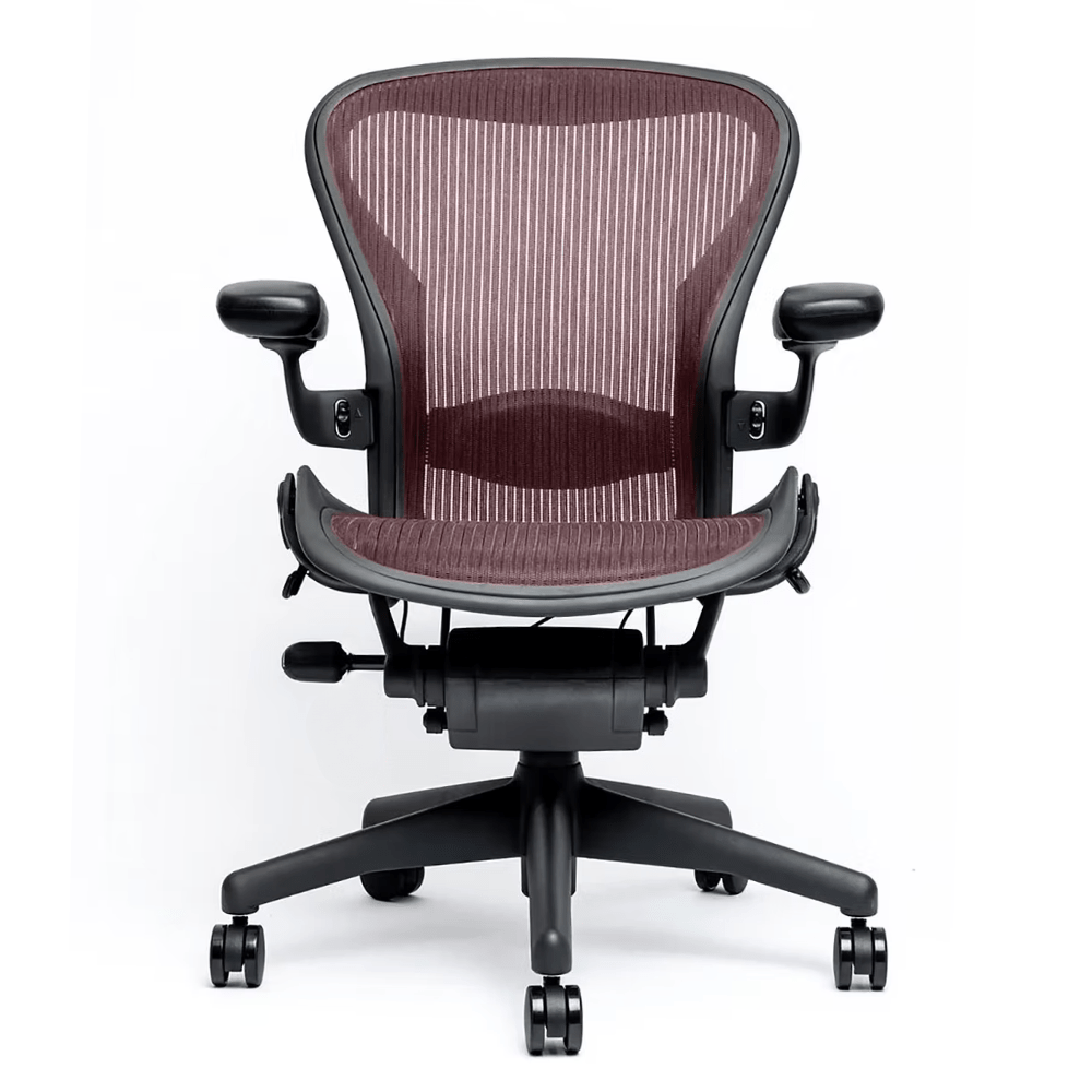 Herman Miller Office Task Chair B Size (two dots) / Red Mesh w/ Lumbar Pad Herman Miller Classic Aeron Chair - Fully Adjustable (Renewed)