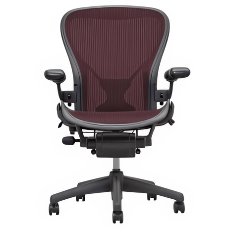Herman Miller Office Task Chair B Size (two dots) / Red Mesh w/ Posture fit Pad Herman Miller Classic Aeron Chair - Fully Adjustable (Renewed)