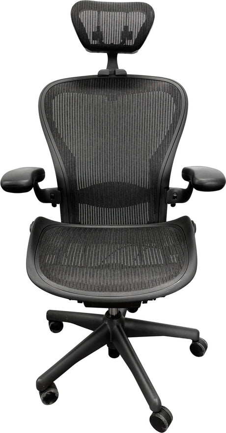 Herman Miller Office Task Chair C Size (three dots) / Black w/ Headrest and Lumbar Pad Herman Miller Classic Aeron Chair - Fully Adjustable (Renewed)