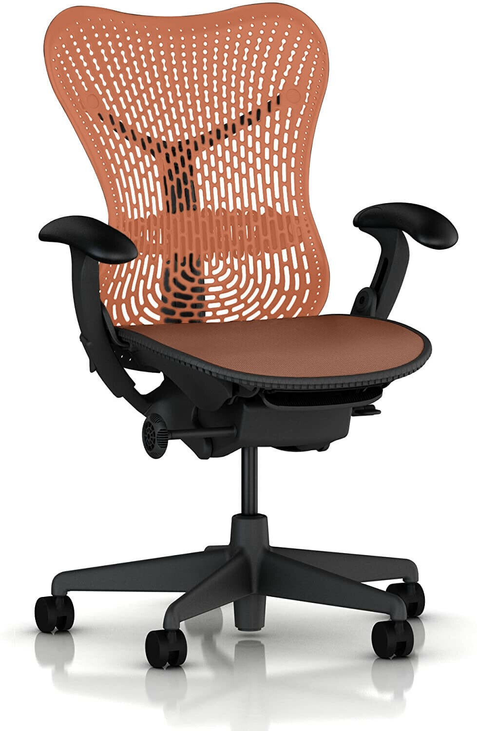 Refurbished Herman Miller Mirra orange ergonomic office chair with adjustable arms