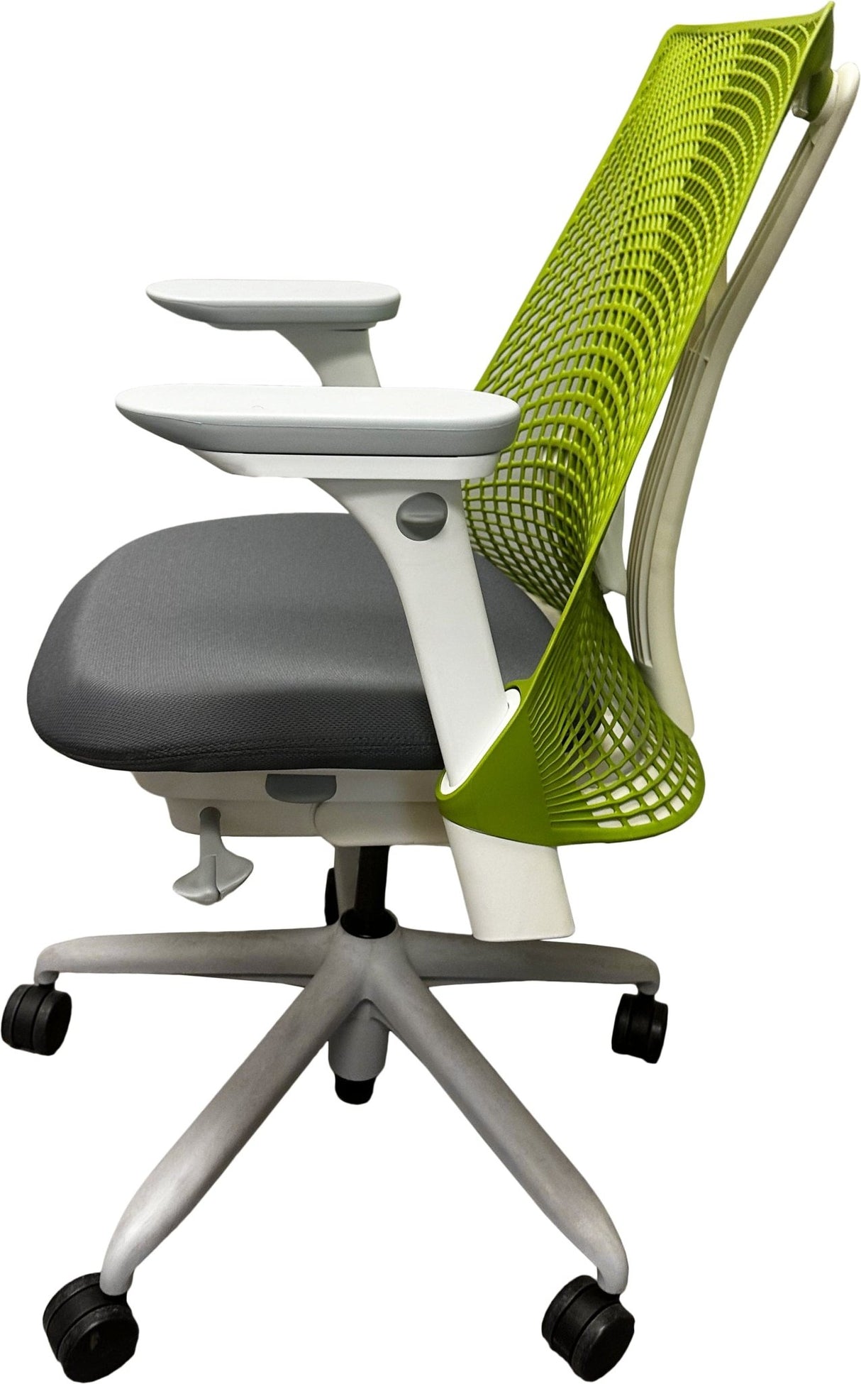 Refurbished Herman Miller Sayl chair with green mesh back and gray seat from Office Logix Shop