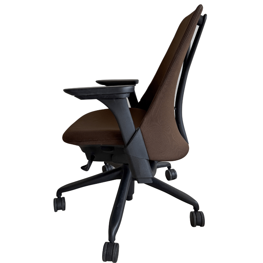 Renewed Herman Miller Sayl office chair in brown with adjustable arms and black frame