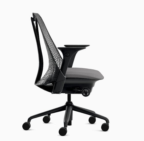 Renewed black Herman Miller Sayl office chair with mesh back and adjustable armrests