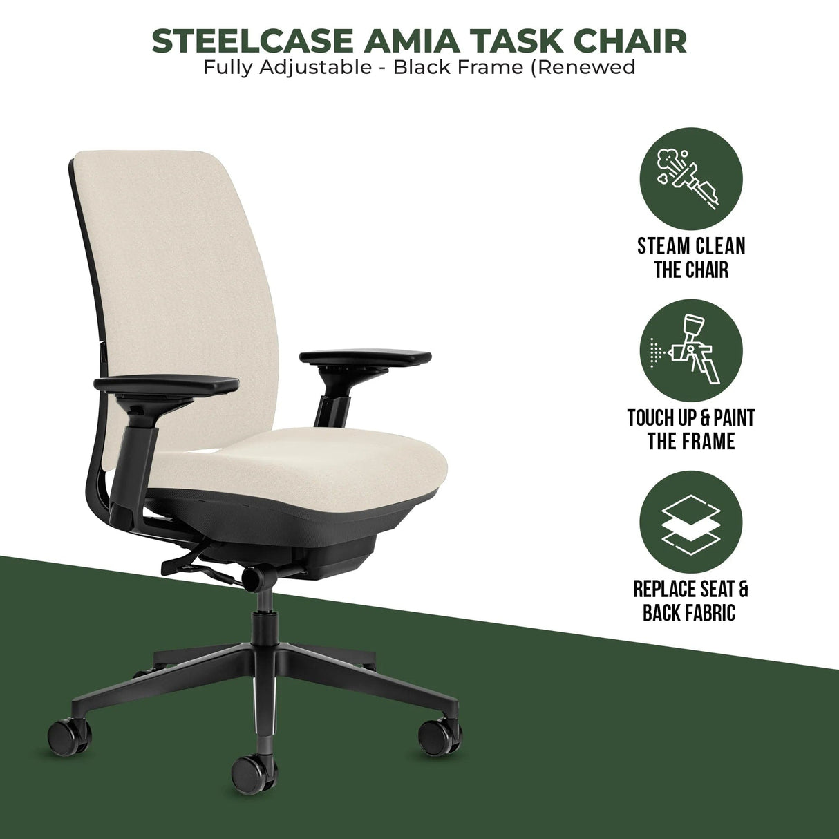 Office Logix Shop Office Task Chair Steelcase Amia Task Chair - Fully Adjustable - Black Frame (Renewed)