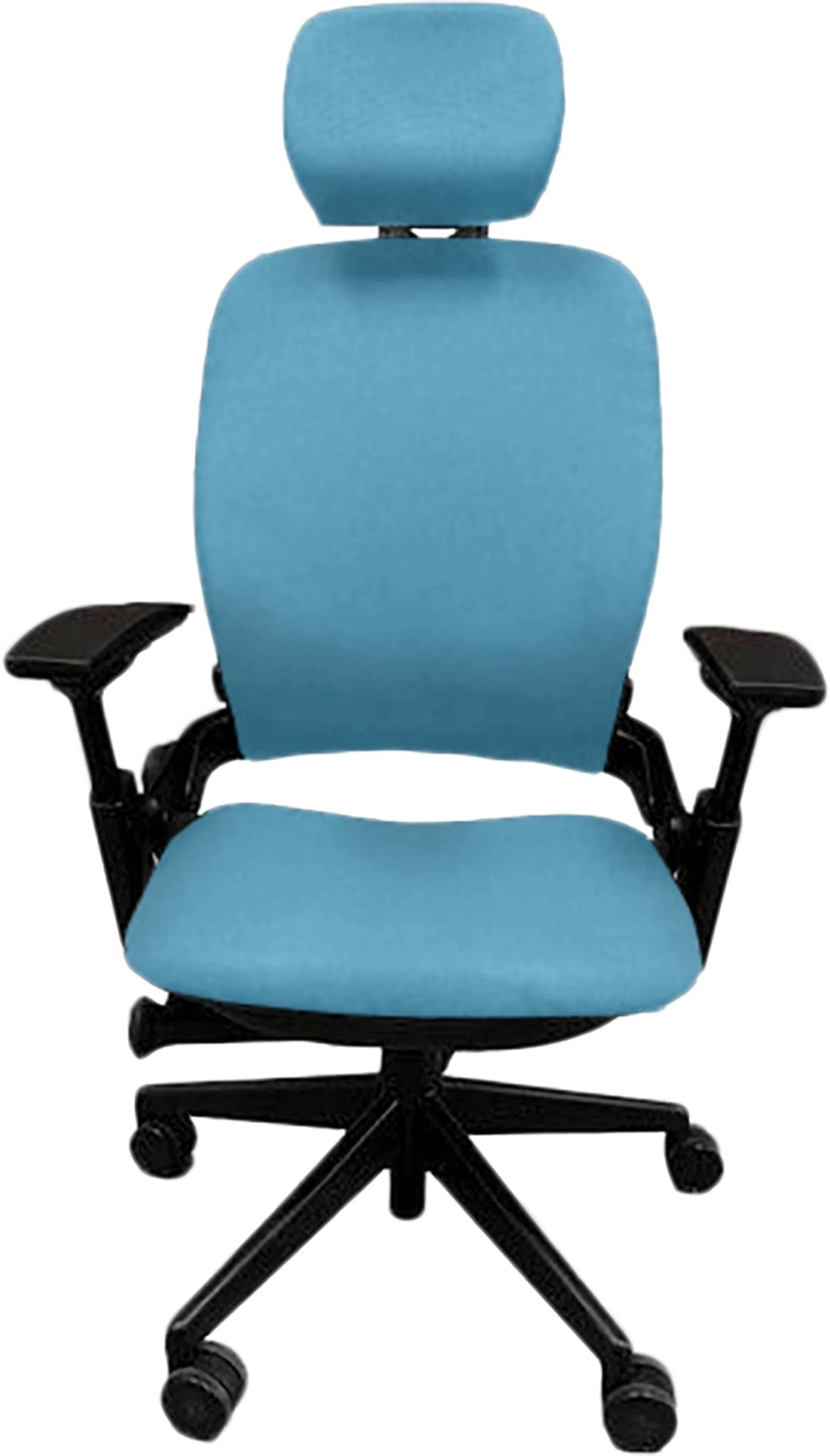 Refurbished blue Steelcase Leap V2 office chair with headrest and black frame from Office Logix Shop