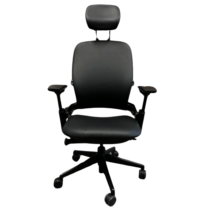 Refurbished black leather Steelcase Leap V2 office chair with headrest from Office Logix Shop
