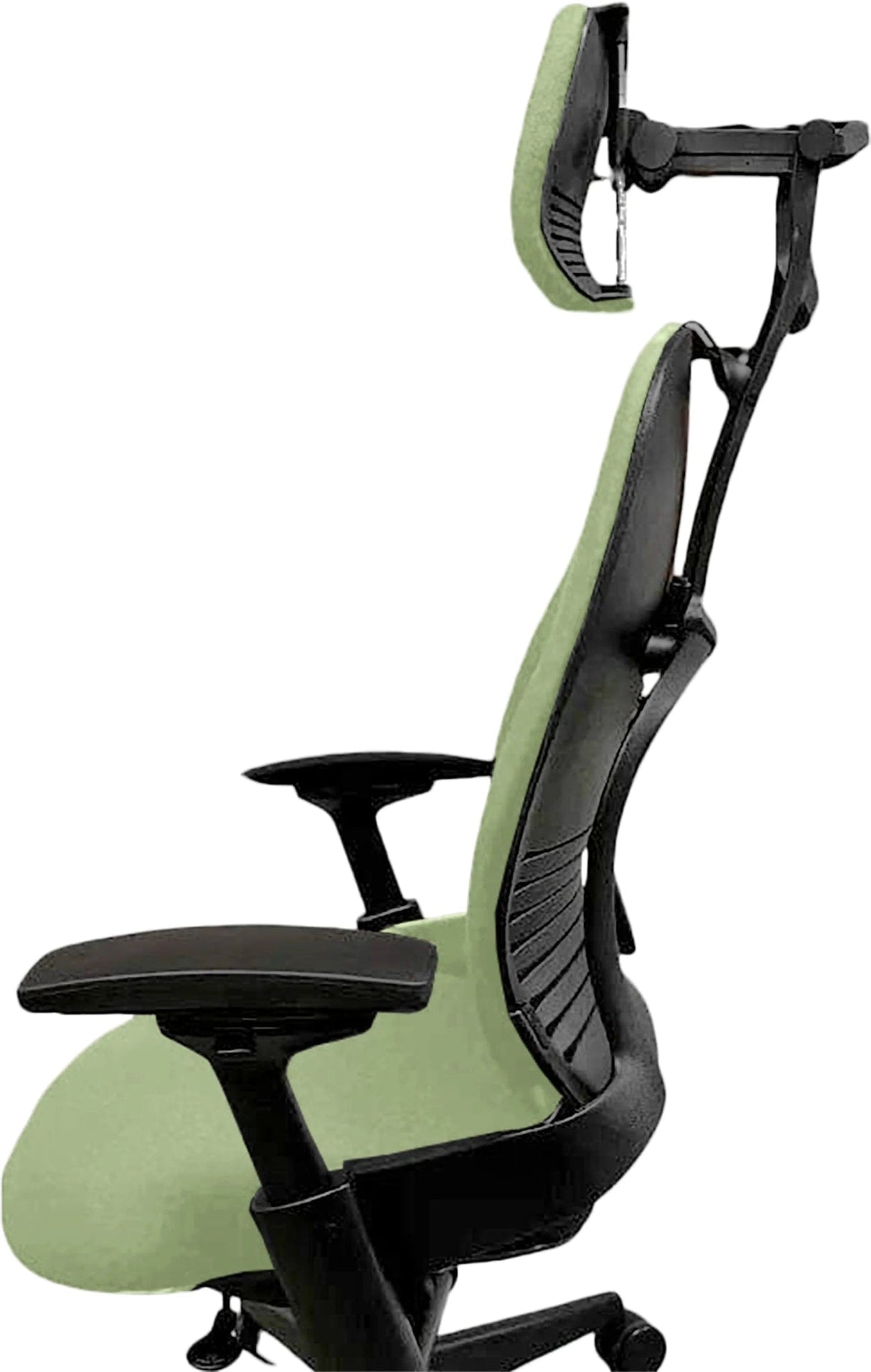 Steelcase Leap V2 ergonomic office chair with headrest, refurbished, green upholstery