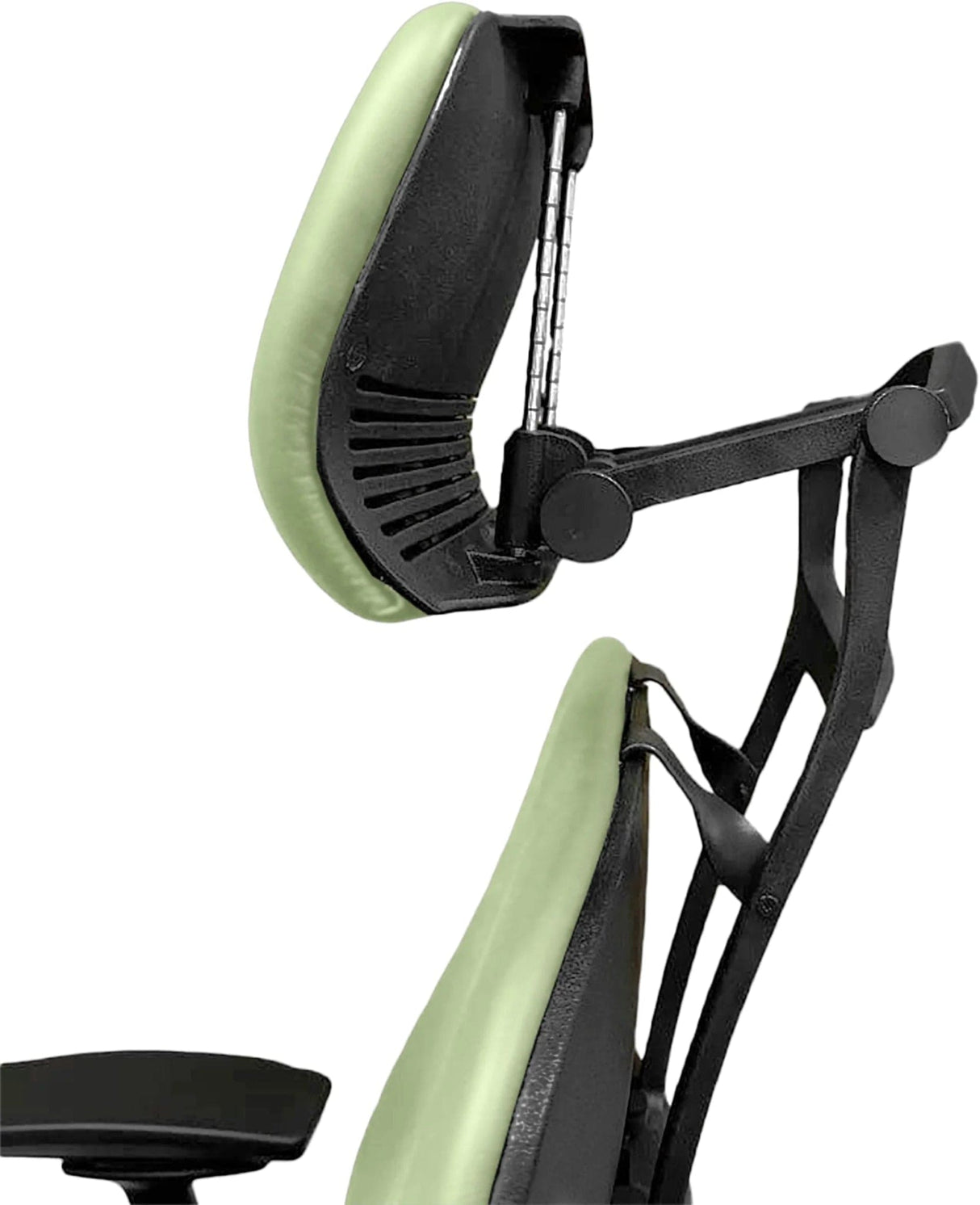 Steelcase Leap V2 office chair with green headrest, refurbished by Office Logix Shop