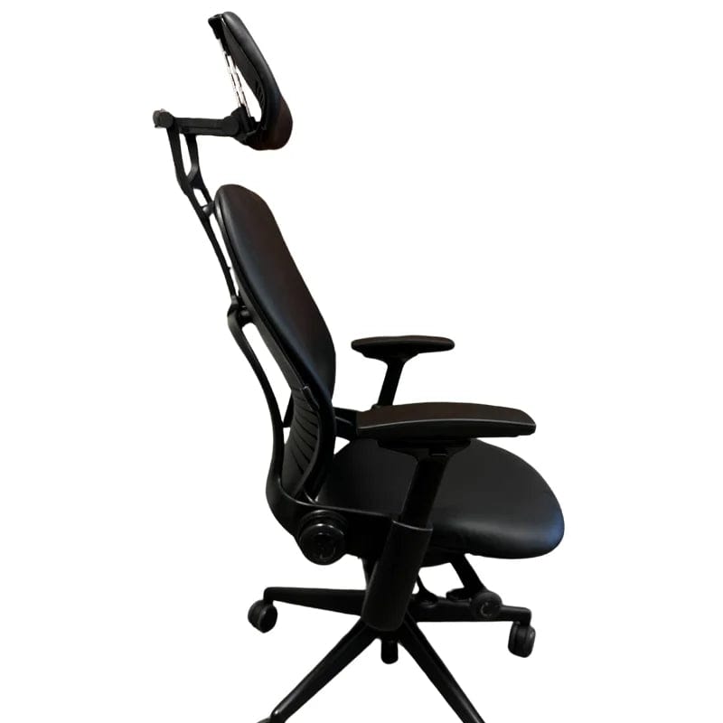 Refurbished Steelcase Leap V2 office chair with headrest, black, ergonomic seating