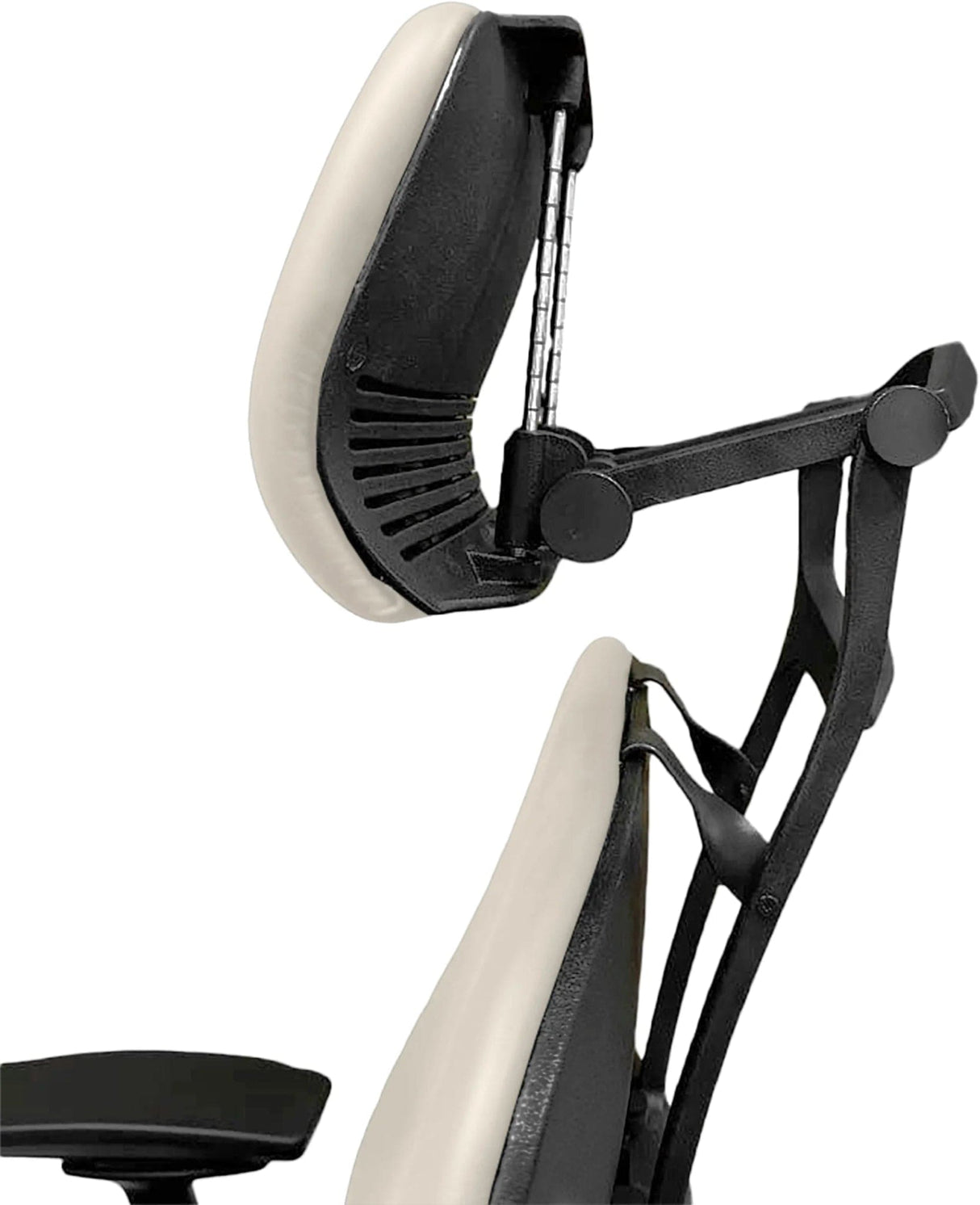 Steelcase Leap V2 ergonomic office chair with headrest, refurbished, black and beige finish