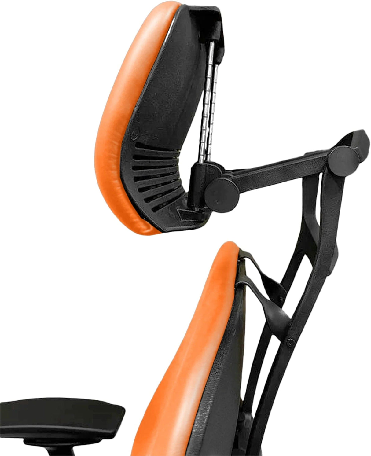 Steelcase Leap V2 chair with orange headrest and backrest, refurbished office chair