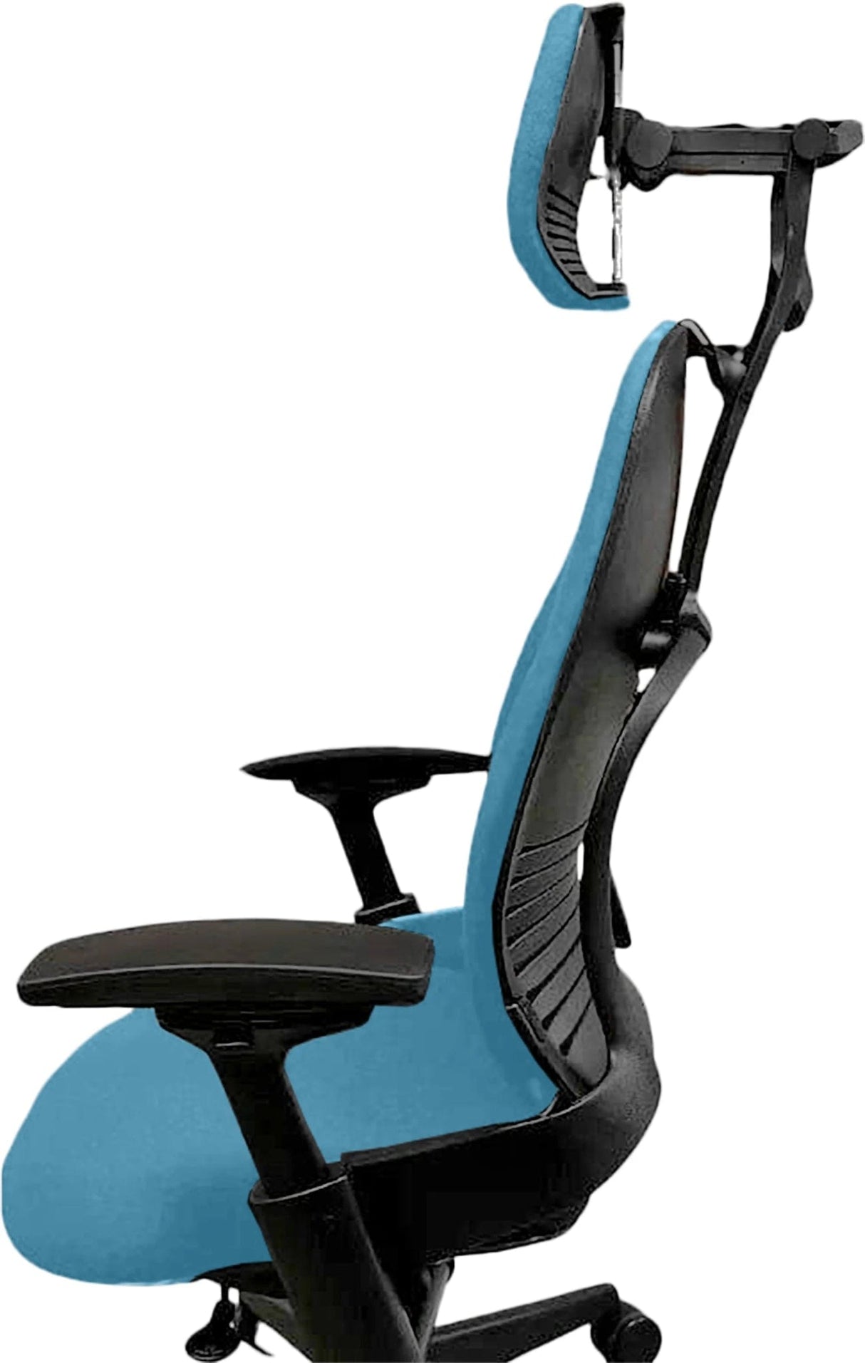 Refurbished Steelcase Leap V2 office chair with headrest and blue upholstery at Office Logix Shop