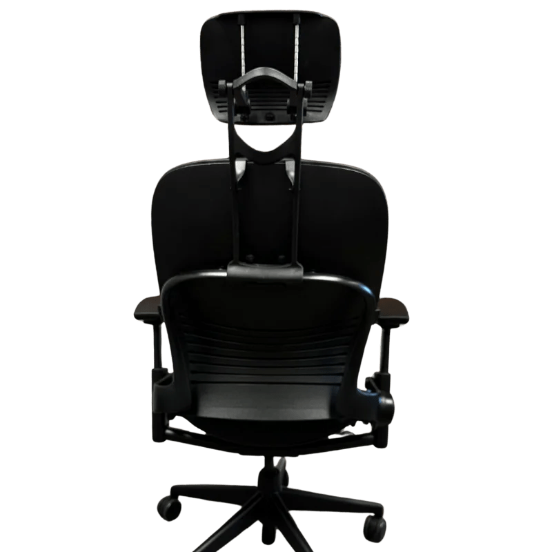 Refurbished Steelcase Leap V2 office chair with headrest, black, rear view