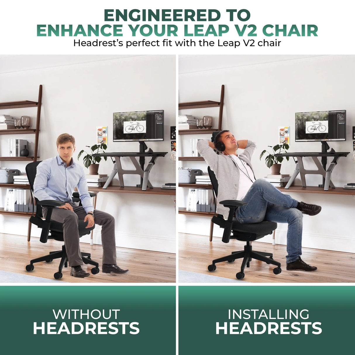 Office Logix Shop Steelcase Leap V2 office chair with and without headrest in modern workspace