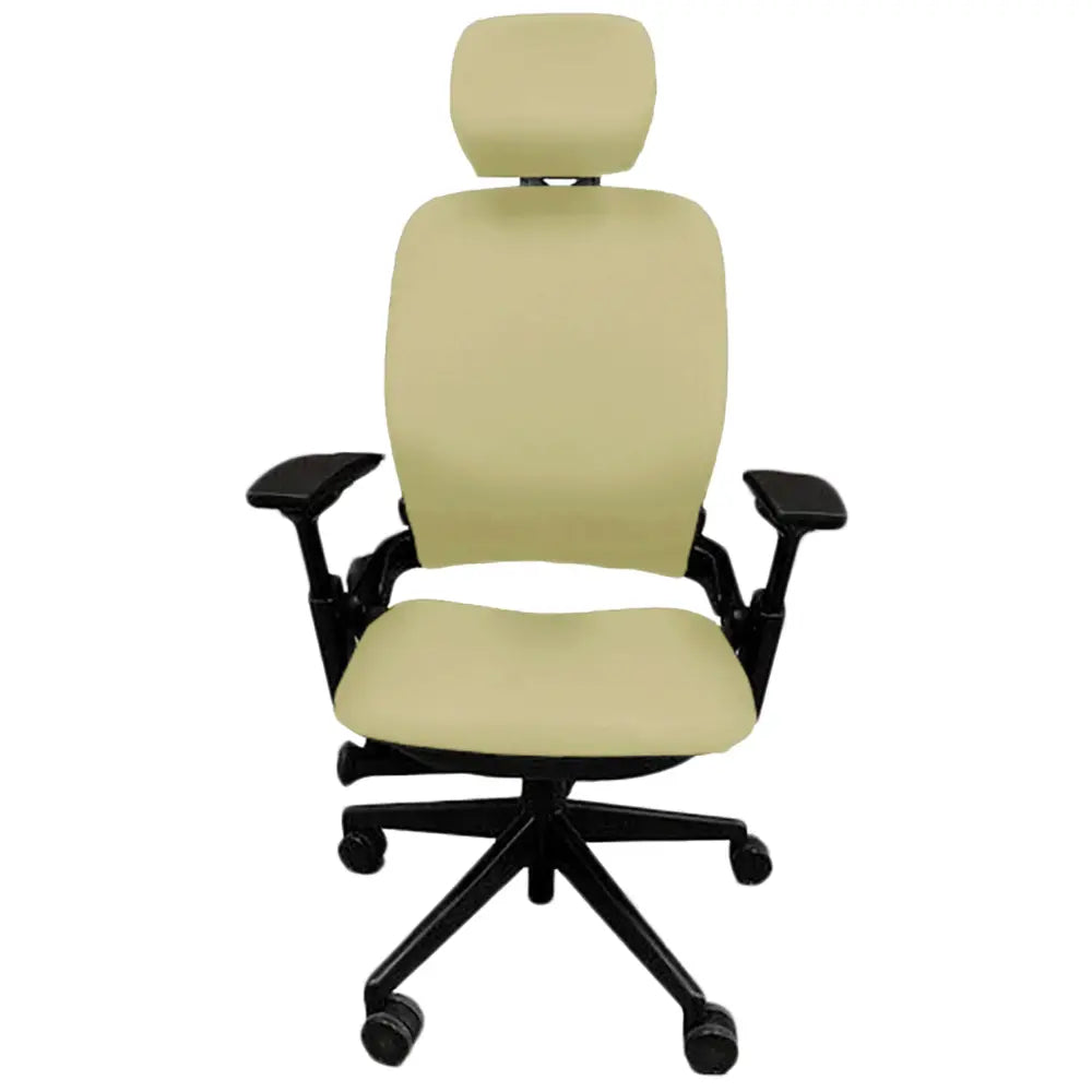 Tan Steelcase Leap V2 office chair with headrest, black frame, from Office Logix Shop