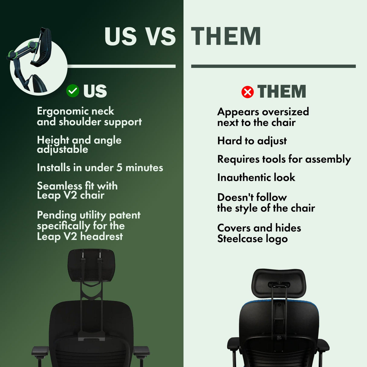 Steelcase Leap V2 Headrest - (Limited Quantity in Stock) - UTILITY PATENT PENDING - Office Logix Shop