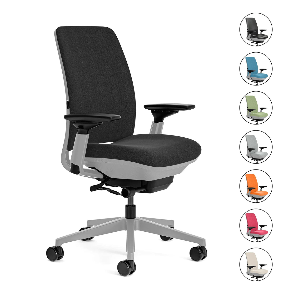 Steelcase Office Task Chair Black Fabric - Titanium Frame Steelcase Amia Task Chair - Fully Adjustable - Platinum Frame (Renewed)