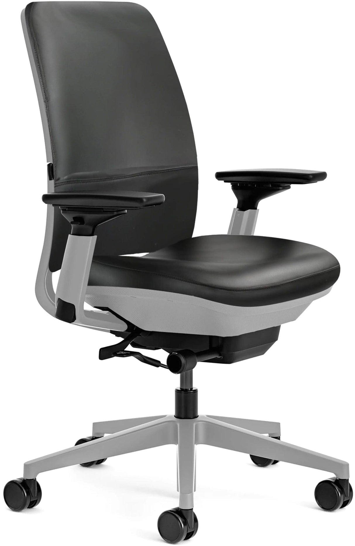 Steelcase Office Task Chair Black Leather - Titanium Frame Steelcase Amia Task Chair - Fully Adjustable - Platinum Frame (Renewed)