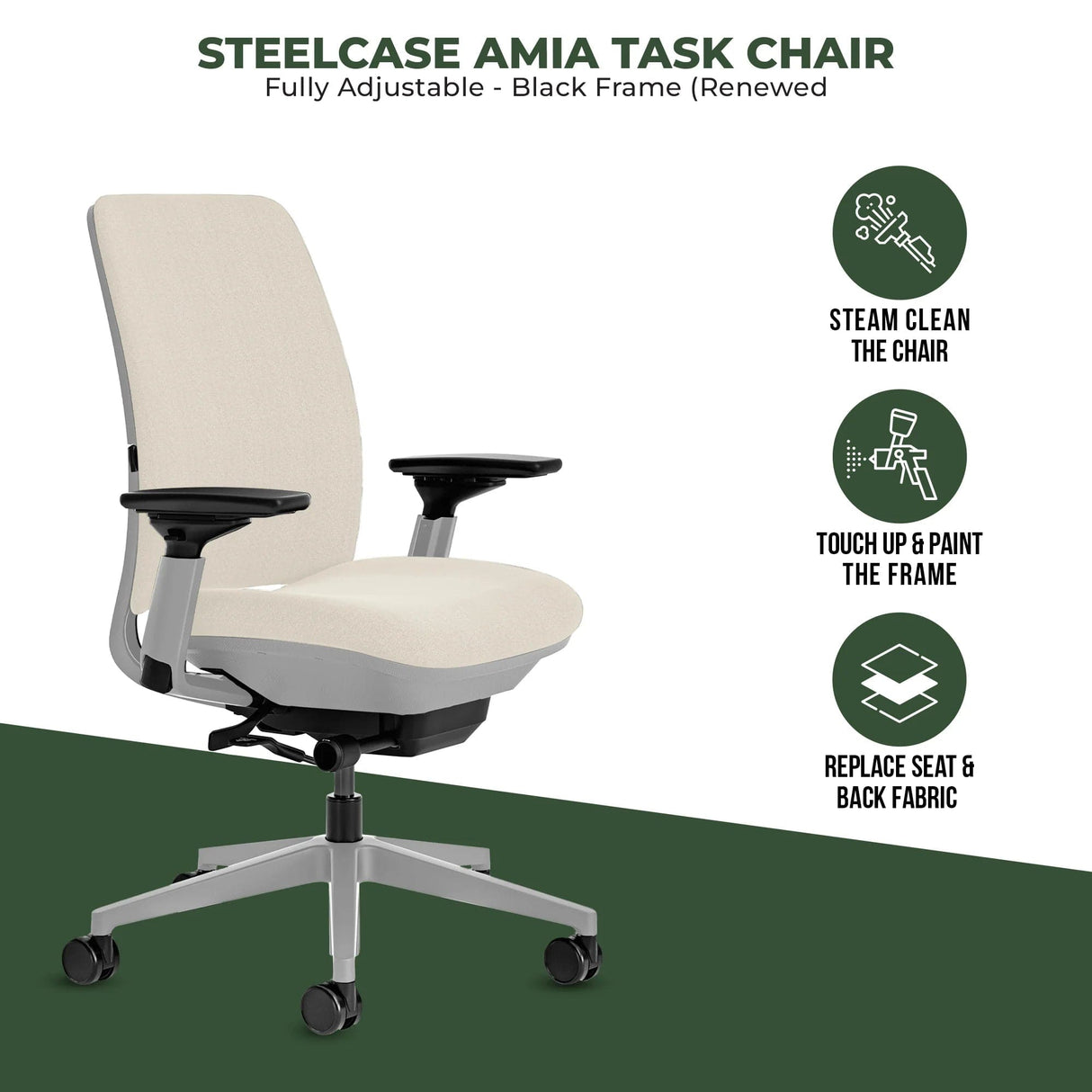 Steelcase Office Task Chair Steelcase Amia Task Chair - Fully Adjustable - Platinum Frame (Renewed)