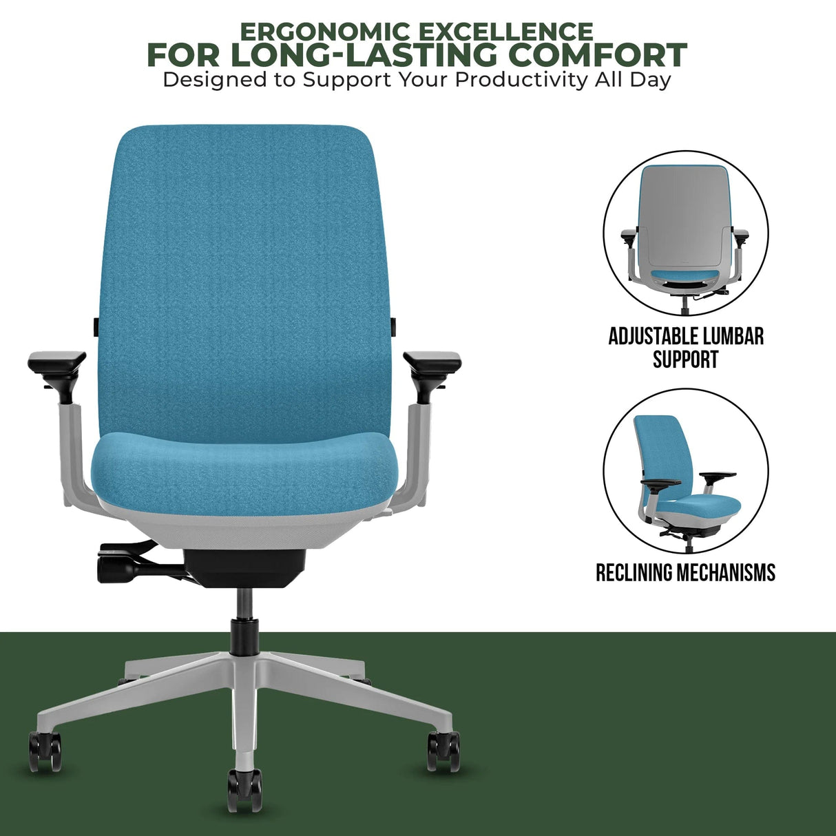 Steelcase Office Task Chair Steelcase Amia Task Chair - Fully Adjustable - Platinum Frame (Renewed)