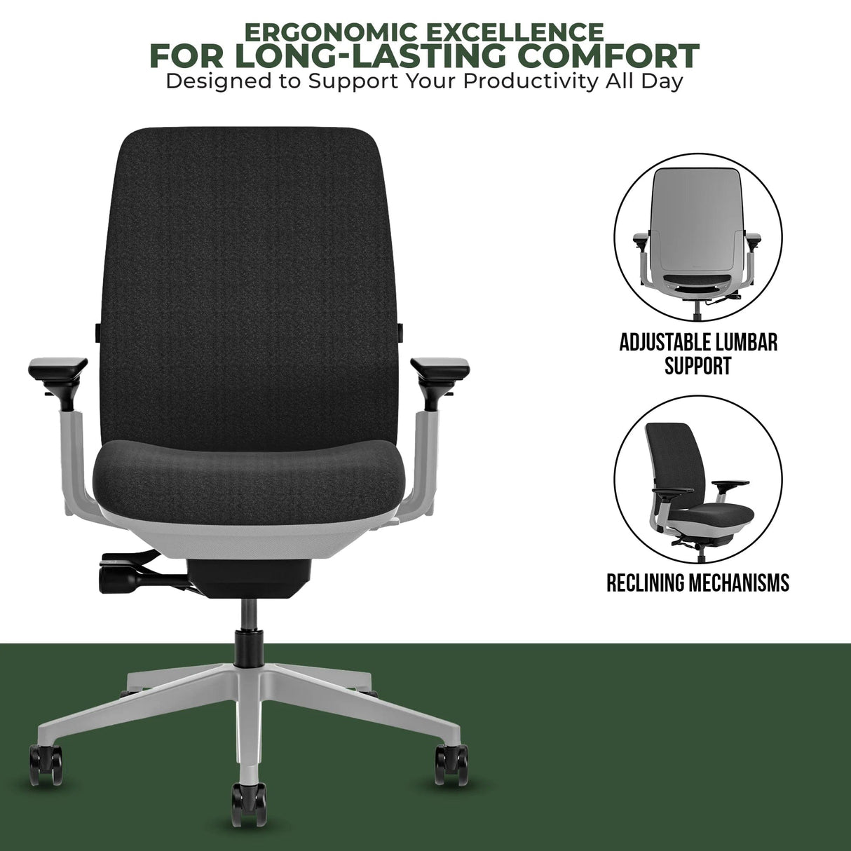 Steelcase Office Task Chair Steelcase Amia Task Chair - Fully Adjustable - Platinum Frame (Renewed)