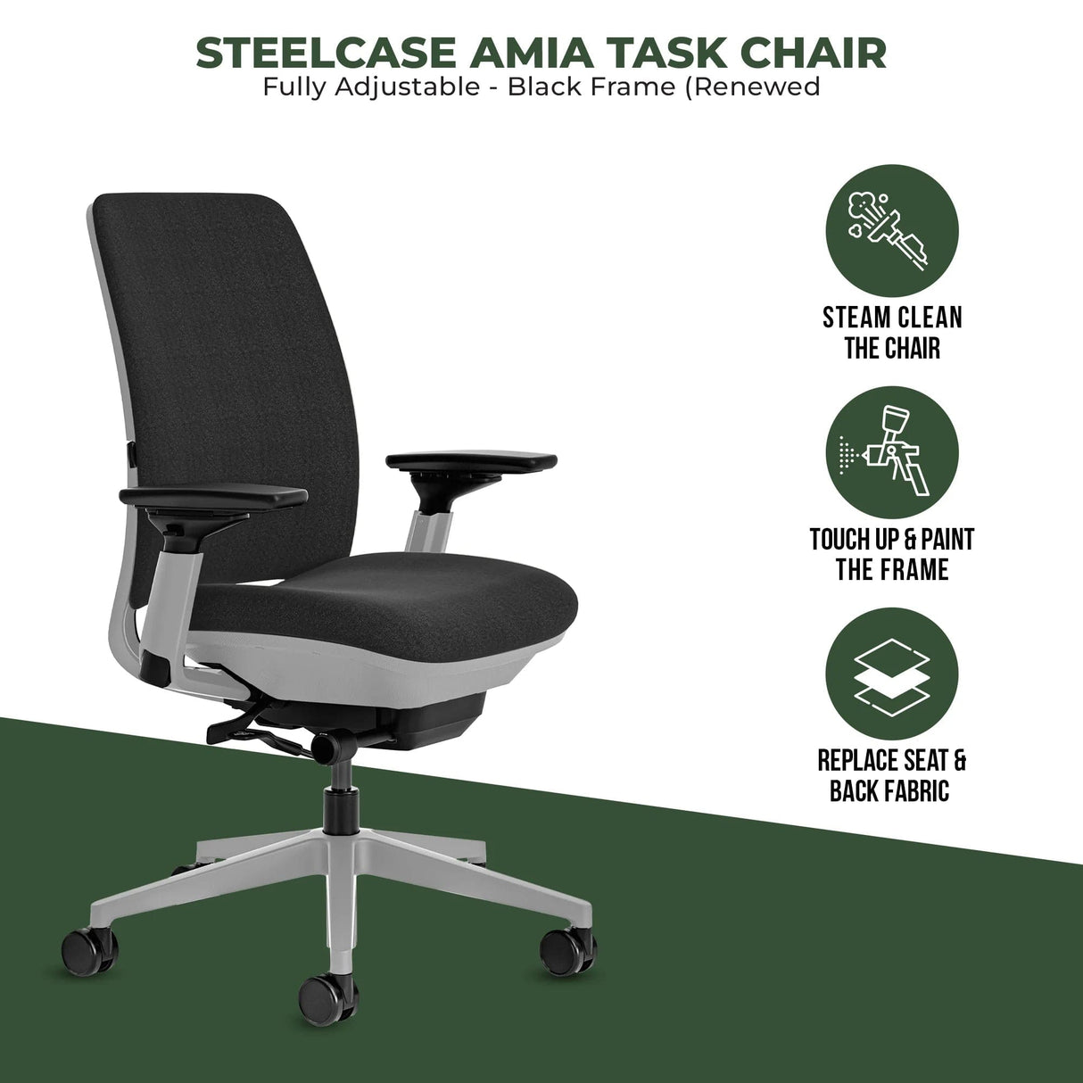 Steelcase Office Task Chair Steelcase Amia Task Chair - Fully Adjustable - Platinum Frame (Renewed)
