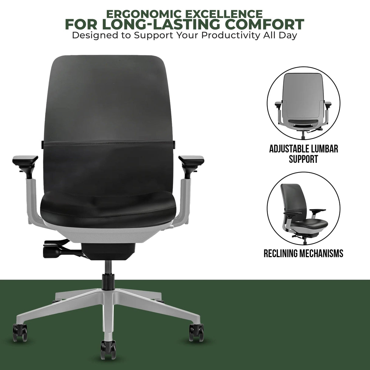 Steelcase Office Task Chair Steelcase Amia Task Chair - Fully Adjustable - Platinum Frame (Renewed)