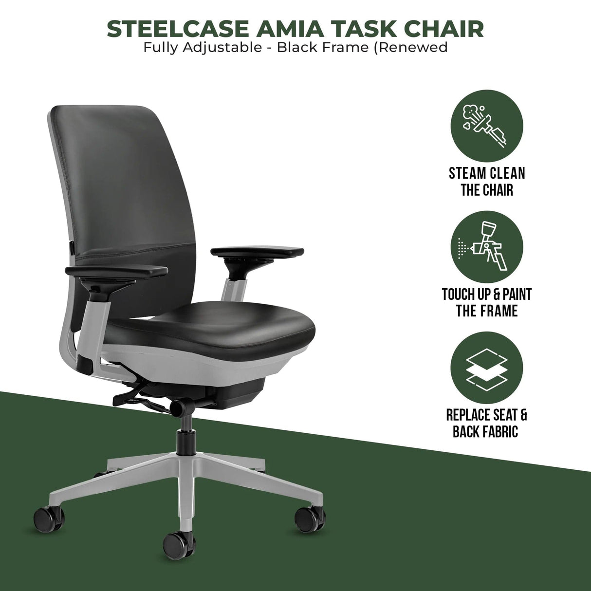 Steelcase Office Task Chair Steelcase Amia Task Chair - Fully Adjustable - Platinum Frame (Renewed)