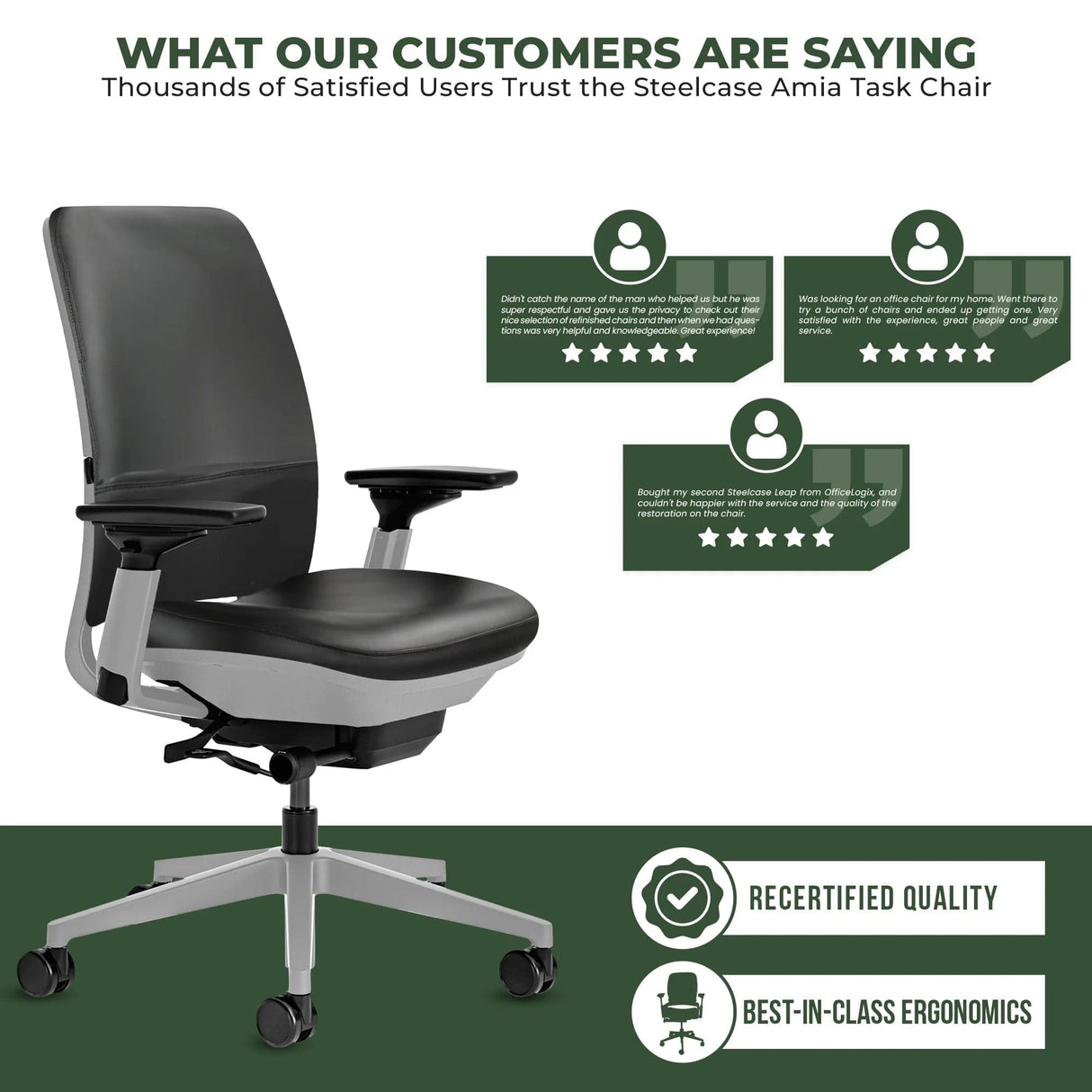 Steelcase Office Task Chair Steelcase Amia Task Chair - Fully Adjustable - Platinum Frame (Renewed)