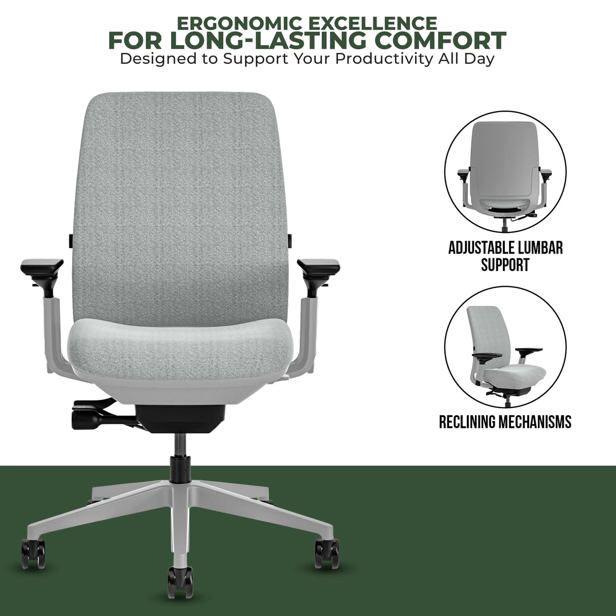 Steelcase Office Task Chair Steelcase Amia Task Chair - Fully Adjustable - Platinum Frame (Renewed)