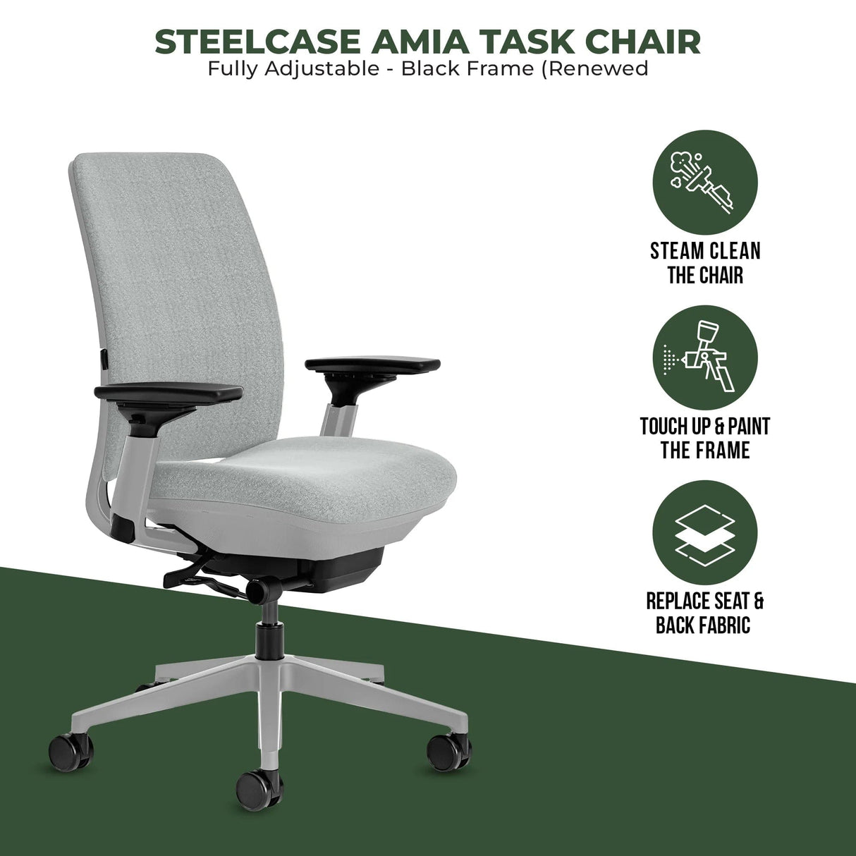 Steelcase Office Task Chair Steelcase Amia Task Chair - Fully Adjustable - Platinum Frame (Renewed)