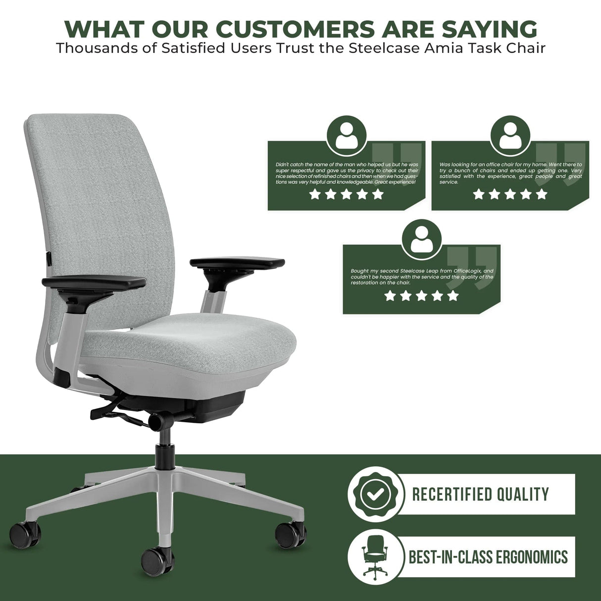 Steelcase Office Task Chair Steelcase Amia Task Chair - Fully Adjustable - Platinum Frame (Renewed)