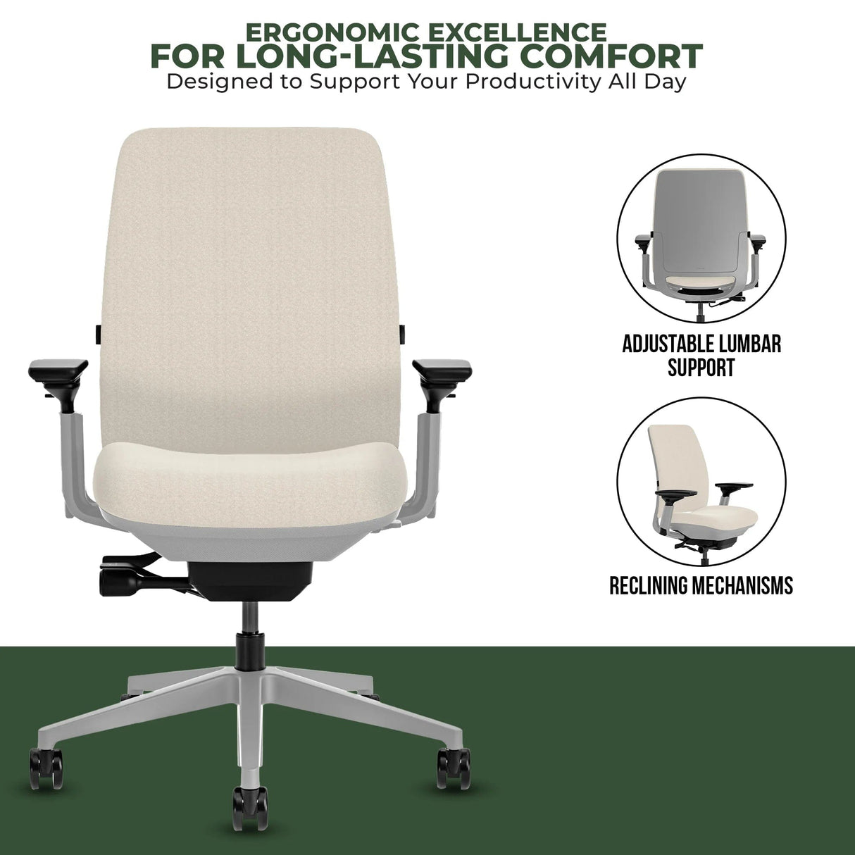 Steelcase Office Task Chair Steelcase Amia Task Chair - Fully Adjustable - Platinum Frame (Renewed)