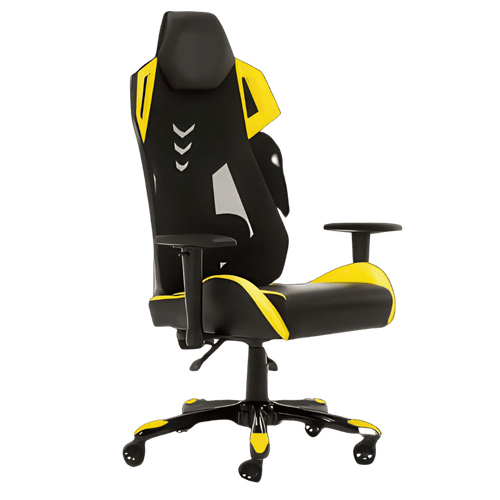 Black and yellow mesh high-back gaming chair with armrests and headrest by Office Logix Shop