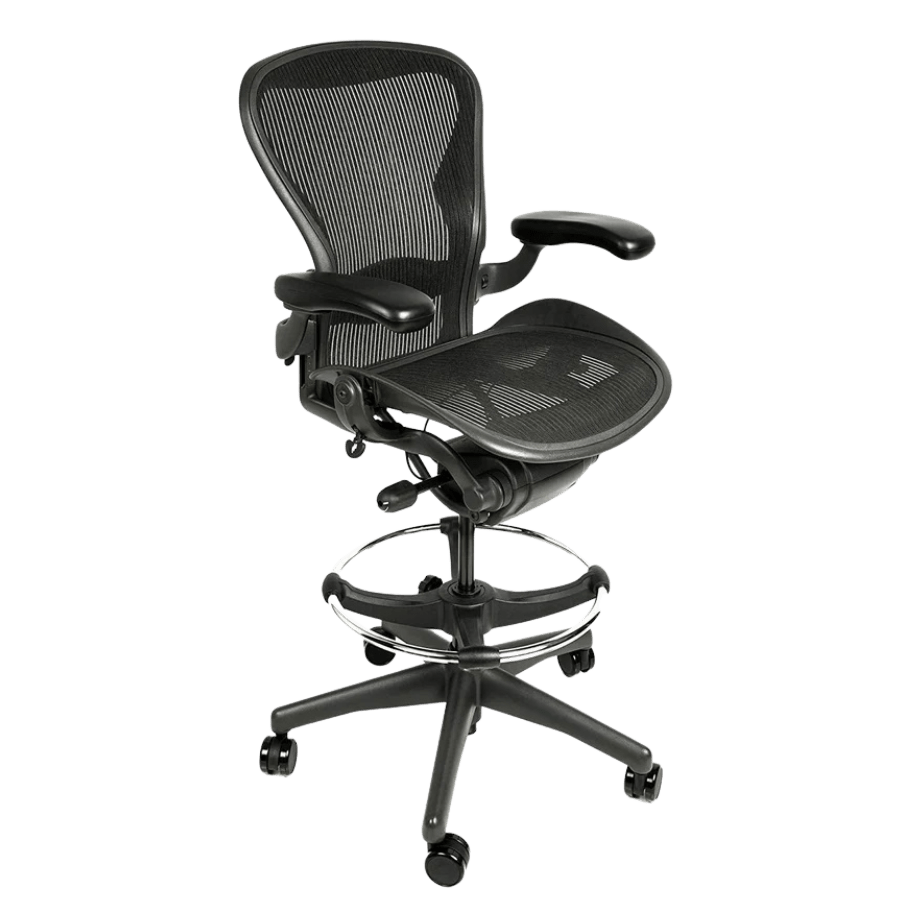 Refurbished Herman Miller Aeron Classic Drafting Stool by OfficeLogixShop with extended height range