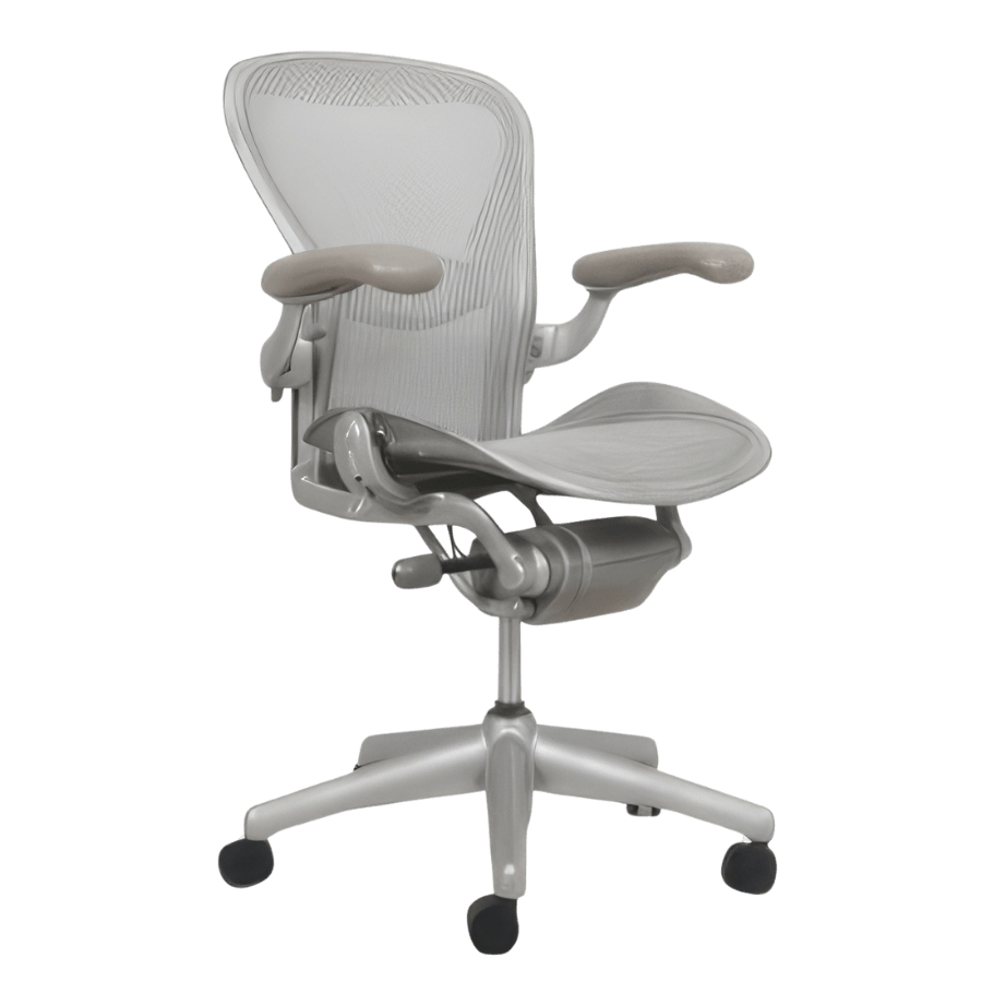 Affordable Refurbished Titanium Aeron by OfficeLogixShop showing adjustable features