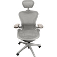 Refurbished Herman Miller Aeron Classic office chair with headrest, size B, grey mesh, ergonomic design.