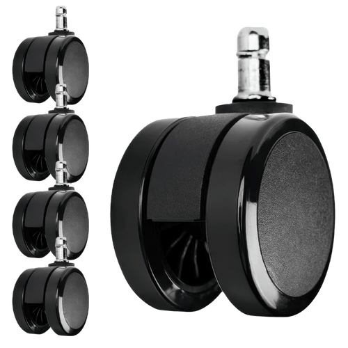 Set of five black office chair replacement casters compatible with Herman Miller