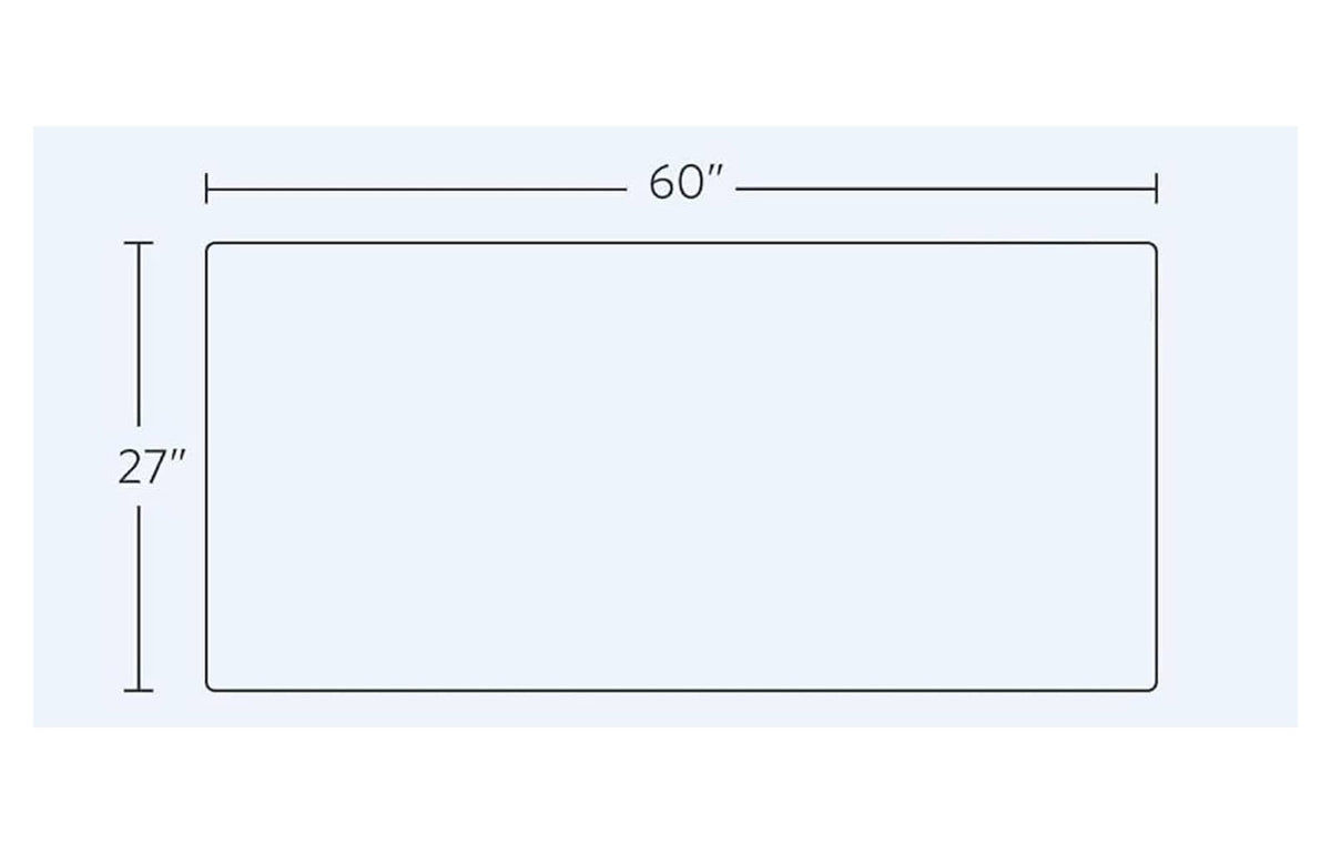 Size drawing of the desktop: 60 inches wide by 27 inches deep