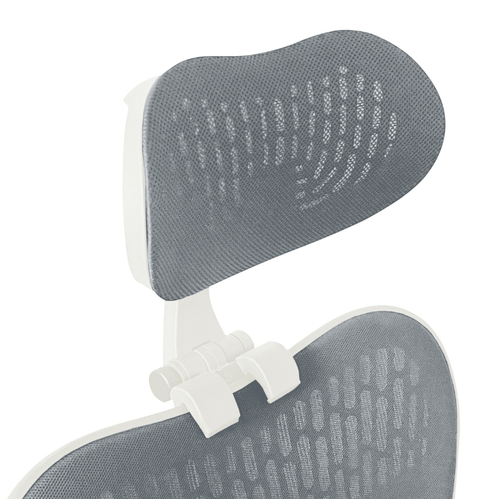 OfficeLogixShop Kopfstütze für Herman Miller Mirra 2: Weißer Rahmen, graues Netz