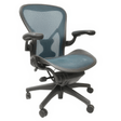 Refurbished Herman Miller Aeron office chair, green mesh seat, ergonomic design, adjustable arms