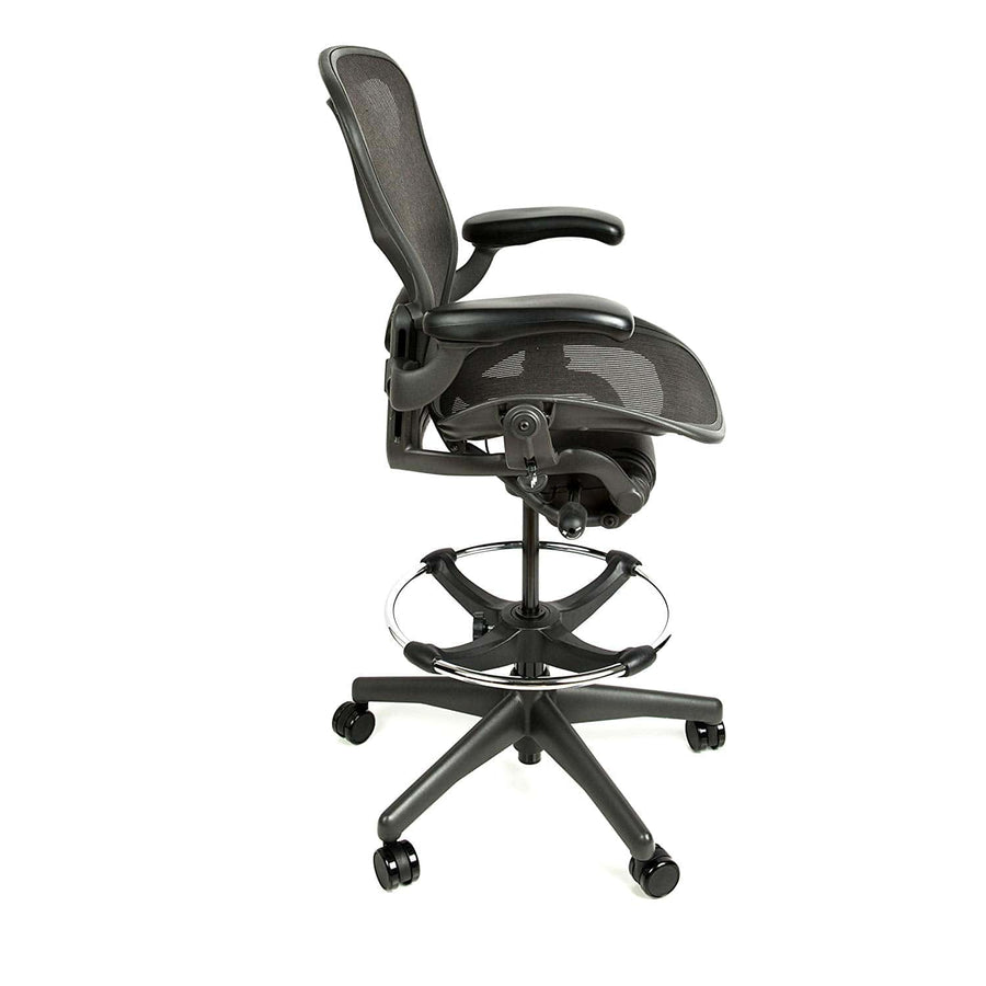 Renewed Aeron Drafting Stool with stainless steel foot ring for elevated work surfaces