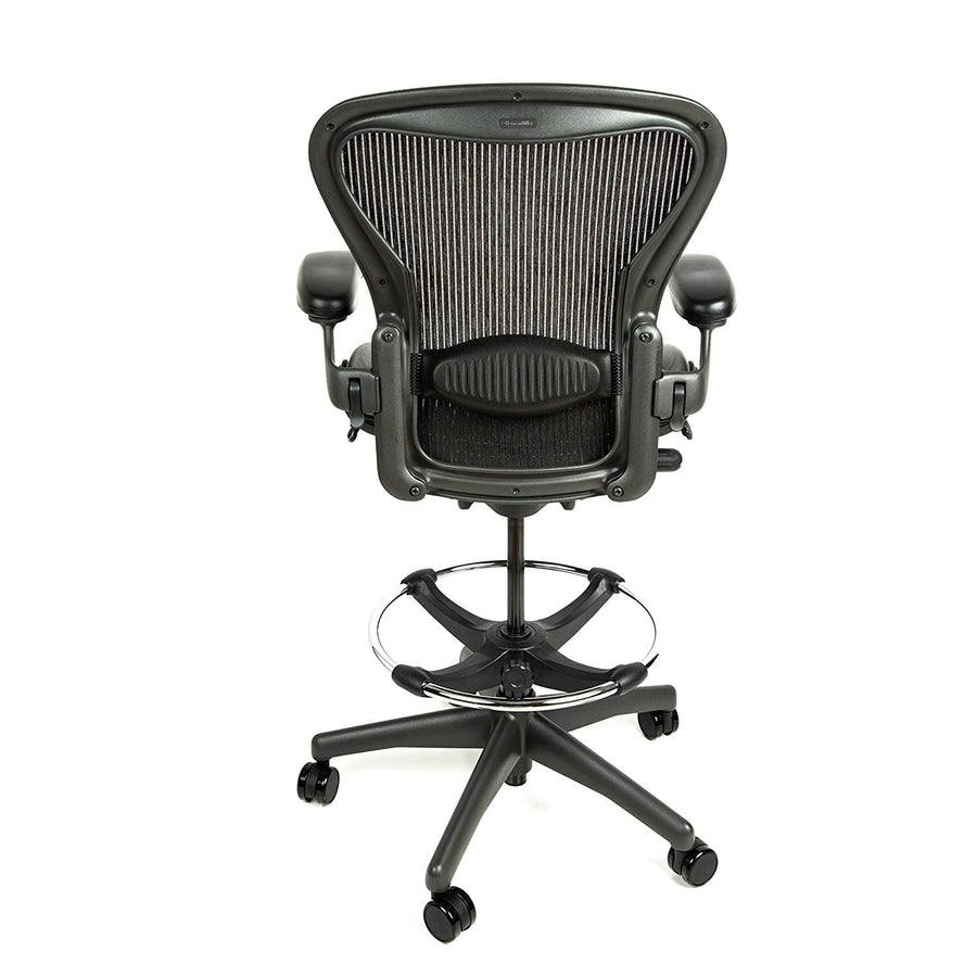 Professional refurbished Aeron Drafting Stool showing adjustable lumbar support options