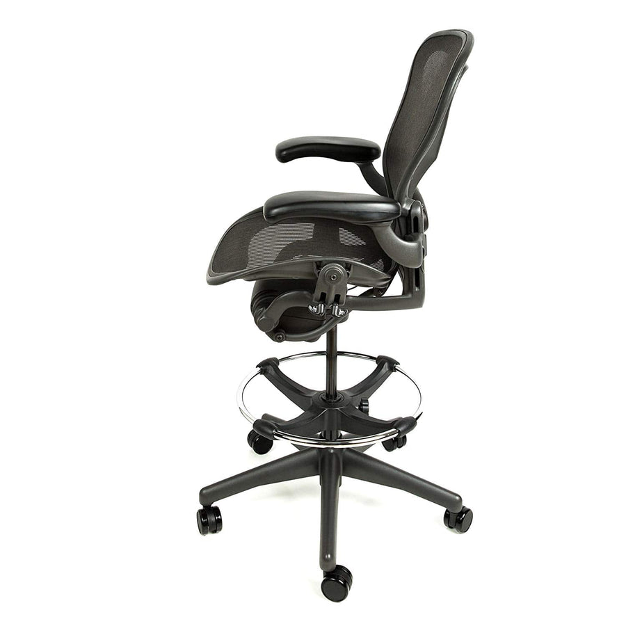 Restored Herman Miller Aeron Drafting Stool with breathable Pellicle mesh and adjustable arms