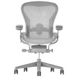 Refurbished Herman Miller Aeron office chair in mineral gray, ergonomic mesh seat, adjustable armrests, seen on Office Logix Shop